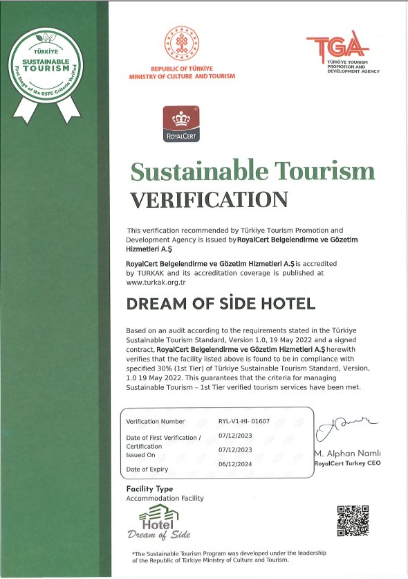 Sustainable Tourism Verification Certificate